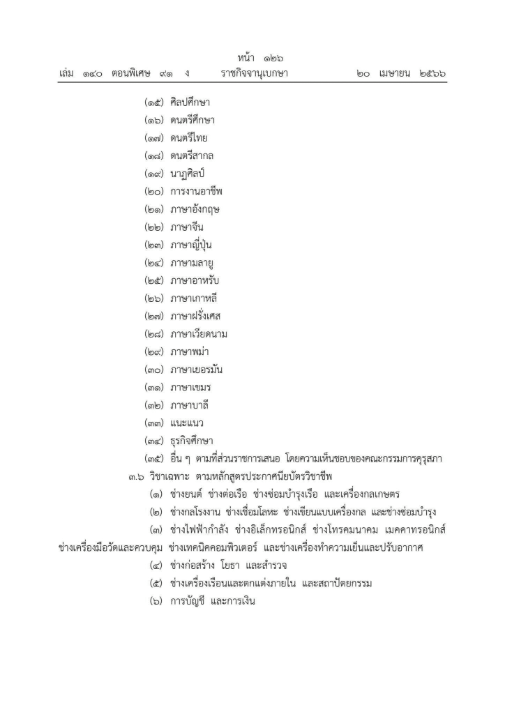 คุรุสภาประกาศ กลุ่มวิชาที่ระบุในใบอนุญาตประกอบวิชาชีพครูชั้นต้น และชั้นสูง พ.ศ. 2566