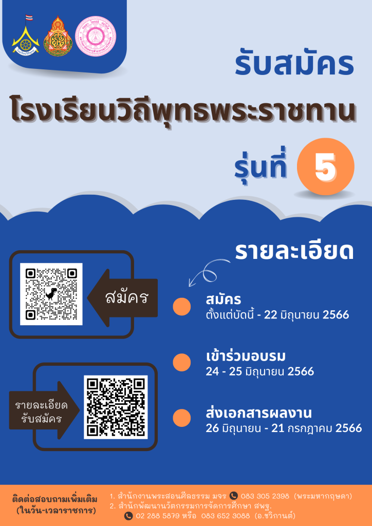 สพฐ.เปิดรับสมัครโรงเรียนวิถีพุทธพระราชทาน รุ่นที่ ๕ ตั้งแต่บัดนี้ ถึงวันที่ ๒๒ มิถุนายน พ.ศ. ๒๕๖๖