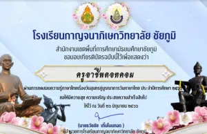 แบบทดสอบออนไลน์ กิจกรรมวันสุนทรภู่บูรณาการวันภาษาไทยแห่งชาติ ประจำปีการศึกษา 2566 ผ่านร้อยละ 70 ขึ้นไป รับเกียรติบัตรออนไลน์ทาง E-mail โดยโรงเรียนกาญจนาภิเษกวิทยาลัย ชัยภูมิ