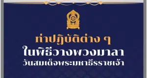 ท่าปฎิบัติในพิธีวางพวงมาลา วันสมเด็จพระมหาธีรราชเจ้า 25 พฤศจิกายน