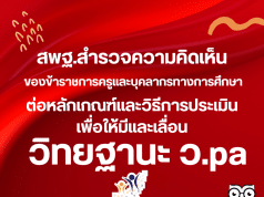 ด่วน!! สพฐ.สำรวจความคิดเห็นของข้าราชการครูและบุคลากรทางการศึกษา ต่อหลักเกณฑ์และวิธีการประเมินเพื่อให้มีและเลื่อนวิทยฐานะ ว.pa