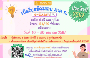 สำนักงาน ก.พ. เปิดรับสมัครสอบ ภาค ก ประจำปี 2567 (e-Exam) แล้ว! เปิดระบบ 10 ม.ค.2567 เวลา 08.30 น. เป็นต้นไป จนกว่าที่นั่งสอบจะเต็ม