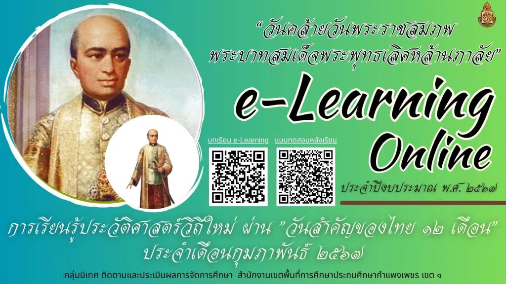 แบบทดสอบออนไลน์ เรื่อง วันคล้ายวันพระราชสมภพ พระบาทสมเด็จพระพุทธเลิศหล้านภาลัย ผ่านเกณฑ์ ร้อยละ ๘๐ จะได้รับเกียรติบัตรทันทีทางอีเมล โดยสพป.กำแพงเพชร เขต ๑