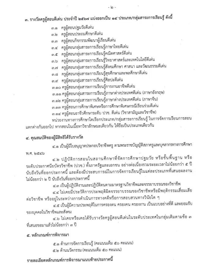 คุรุสภาประกาศคัดเลือกรางวัลครูผู้สอนดีเด่น ประจำปี 2567 ส่งผลงานภายใน ภายในวันที่ 15 พฤษภาคม 2567