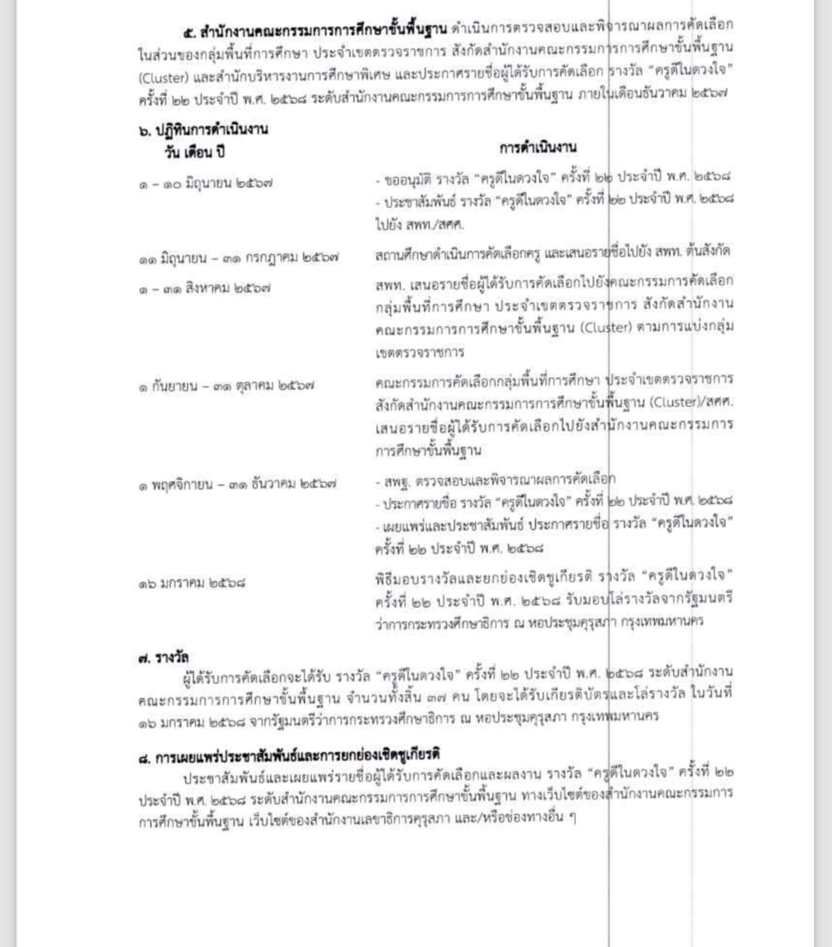 การคัดเลือกครูเข้ารับรางวัล ครูดีในดวงใจ ครั้งที่ 22 ประจำปี พ.ศ. 2568