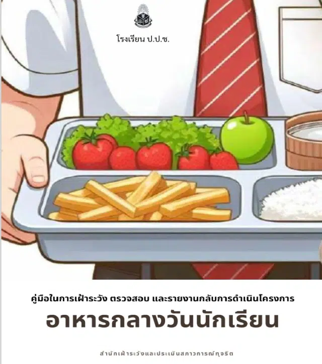 ดาวน์โหลดไฟล์ คู่มือในการเฝ้าระวัง ตรวจสอบ และรายงานกลับ การดำเนินโครงการอาหารกลางวันนักเรียน 2567