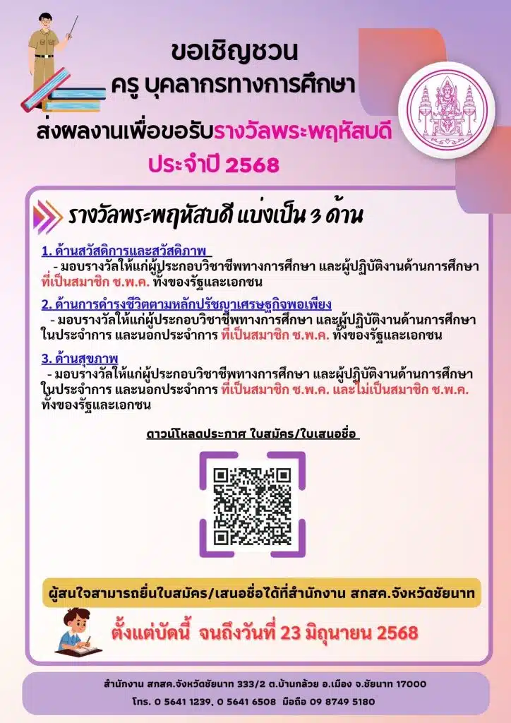 ขอเชิญส่งผลงานคัดเลือกรางวัลพระพฤหัสบดี ประจำปี 2568 เสนอชื่อภายใน 23 มิถุนายน 2568 1
