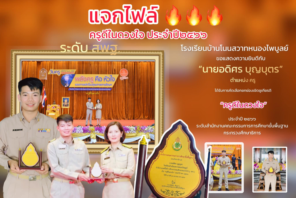 เผยแพร่งาน ครูดีในดวงใจ ประจำปี 2566 ระดับ สพฐ. ไฟล์ Word แก้ไขได้ โดยครูอดิศร บุญบุตร สพป.นภ.