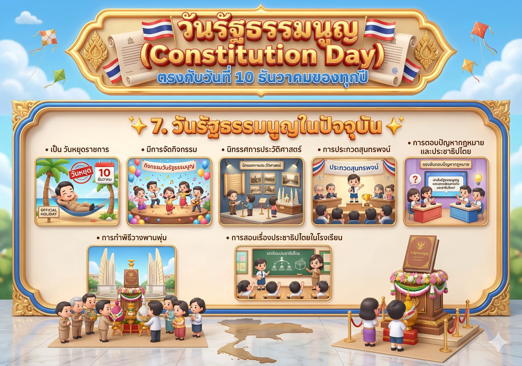 แบบทดสอบออนไลน์ เนื่องในวันสำคัญของไทย 10 ธันวาคม วันรัฐธรรมนูญ ทำคะแนนได้ 70% ขึ้นไป รับเกียรติบัตรทางอีเมล  โดยห้องสมุดประชาชน เฉลิมราชกุมารี อำเภอทับคล้อ จังหวัดพิจิตร