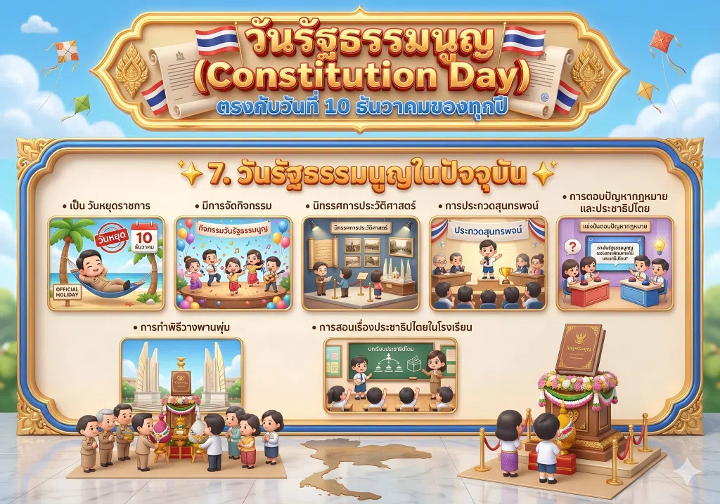 แบบทดสอบออนไลน์ เนื่องในวันสำคัญของไทย 10 ธันวาคม วันรัฐธรรมนูญ ทำคะแนนได้ 70% ขึ้นไป รับเกียรติบัตรทางอีเมล โดยห้องสมุดประชาชน เฉลิมราชกุมารี อำเภอทับคล้อ จังหวัดพิจิตร