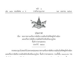 27 มษายน 2569 ราชกิจจานุเบกษาเผยแพร่ประกาศ เรื่อง พระราชทานเครื่องราชอิสริยาภรณ์อันเป็นที่เชิดชูยิ่งช้างเผือกและเครื่องราชอิสริยาภรณ์อันมีเกียรติยศยิ่งมงกุฎไทย ชั้นต่ำกว่าสายสะพาย ประจำปี ๒๕๖๘