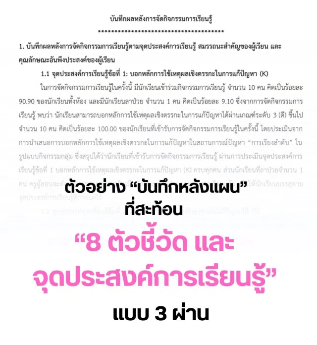 image ตัวอย่างบันทึกหลังแผน ที่สะท้อน 8 ตัวชี้วัด และจุดประสงค์การเรียนรู้ ที่ใช้ยื่น คศ.2 แบบ 3 ผ่าน โดยเพจสื่อสร้างสรรค์