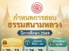 ประกาศสำนักงานแม่กองธรรมสนามหลวง เรื่อง กำหนดการสอบธรรมสนามหลวง ประจำปีการศึกษา ๒๕๖๙ ประกาศสำนักงานแม่กองธรรมสนามหลวง เรื่อง กำหนดการสอบธรรมสนามหลวง ประจำปีการศึกษา ๒๕๖๙
